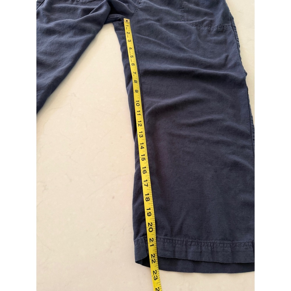 Splendid Navy Blue Viscose Linen Blend Elastic Waist Cropped Wide Leg Pants M - Picture 6 of 7